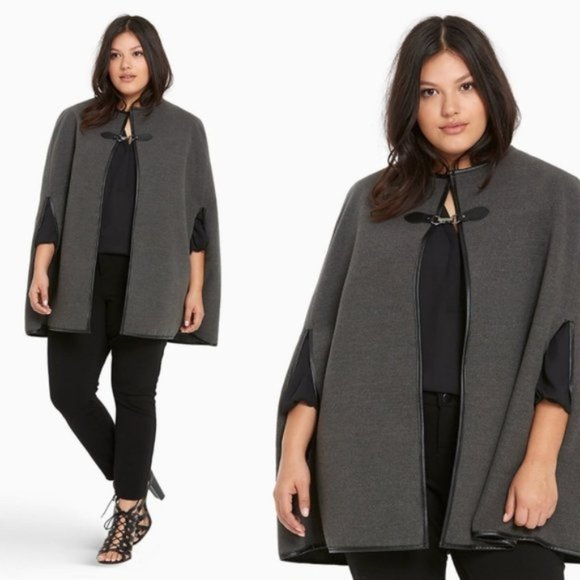 torrid Jackets & Blazers - Torrid Faux Leather Trim Cape Cloak Grey One Size